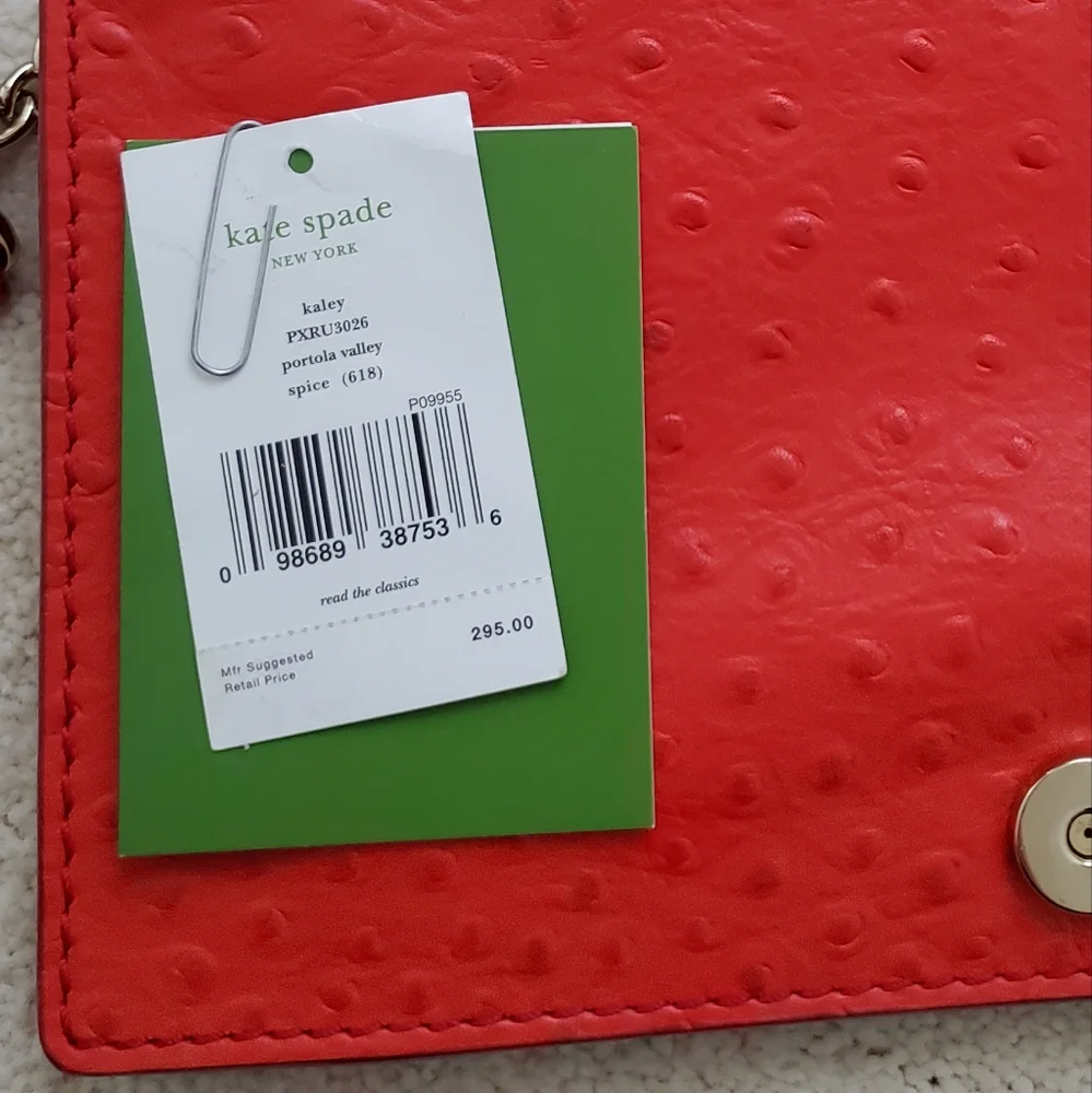 Kate Spade Portola Valley Ostrich Embossed Leather Shoulder Bag in Spice Red
